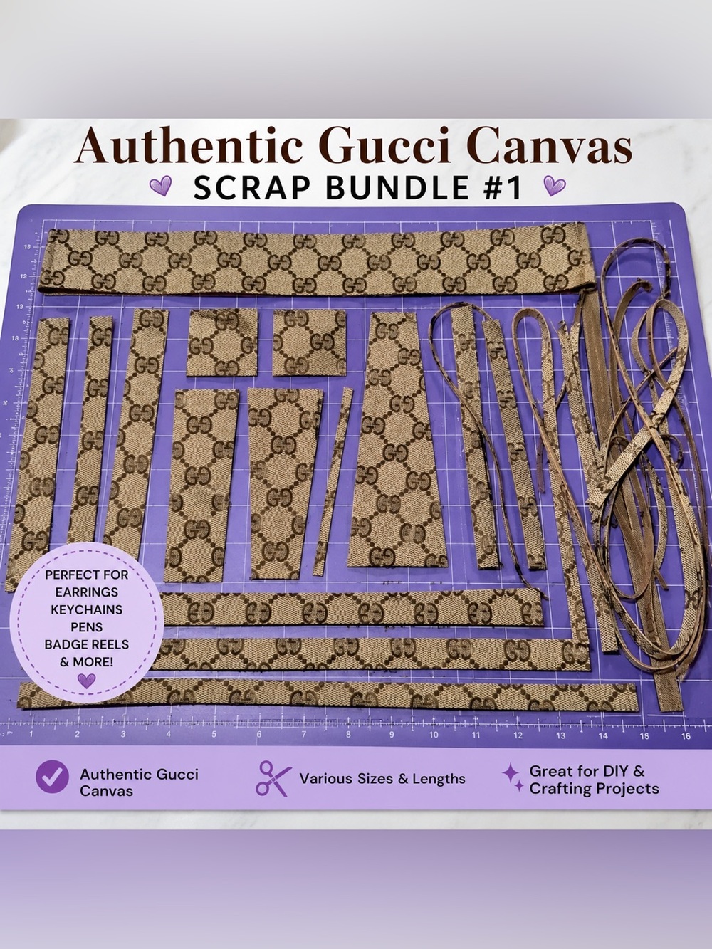 Authentic Gucci Canvas Scrap Bundle #1 Crafting Jewelry Keychains Earrings DIY